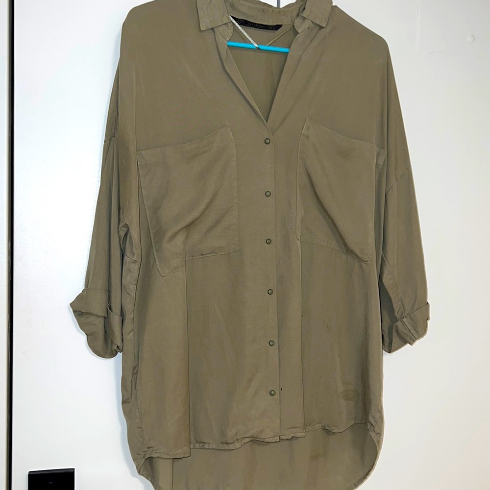 Zara dark olive high low blouse